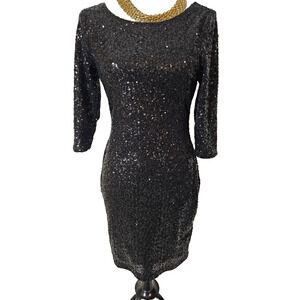 Vtg Ruby Rox Dress Black Sequin Holiday Party Dress Sheath Lined Back Zipper M